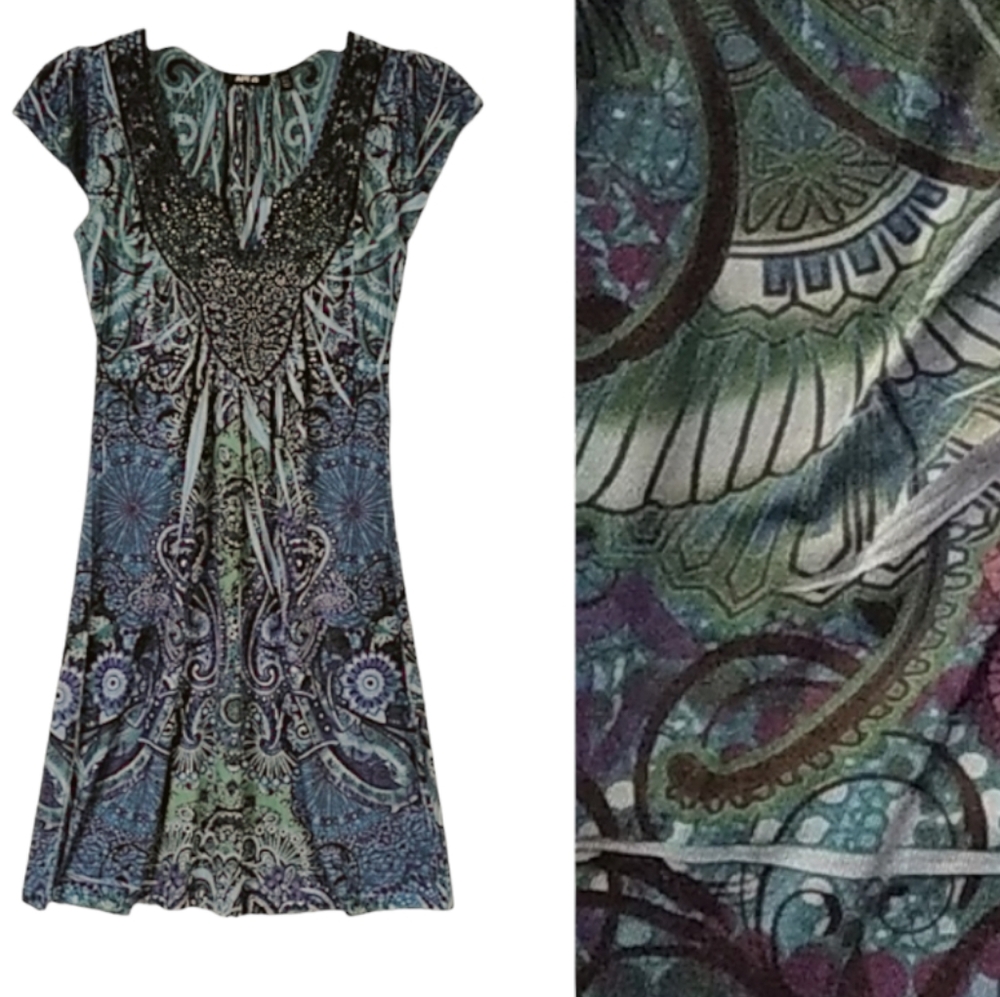 Apt. 9 Blue sublimation crochet medallion dress